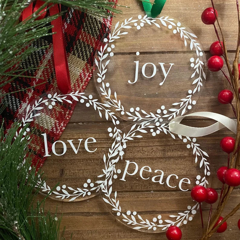 Peace, Love, Joy, Christmas Ornaments